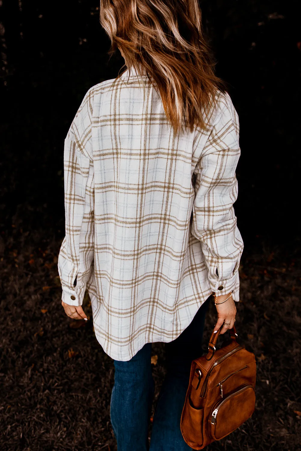 Womens Casual Plaid Shacket Button Down Shirts Coats