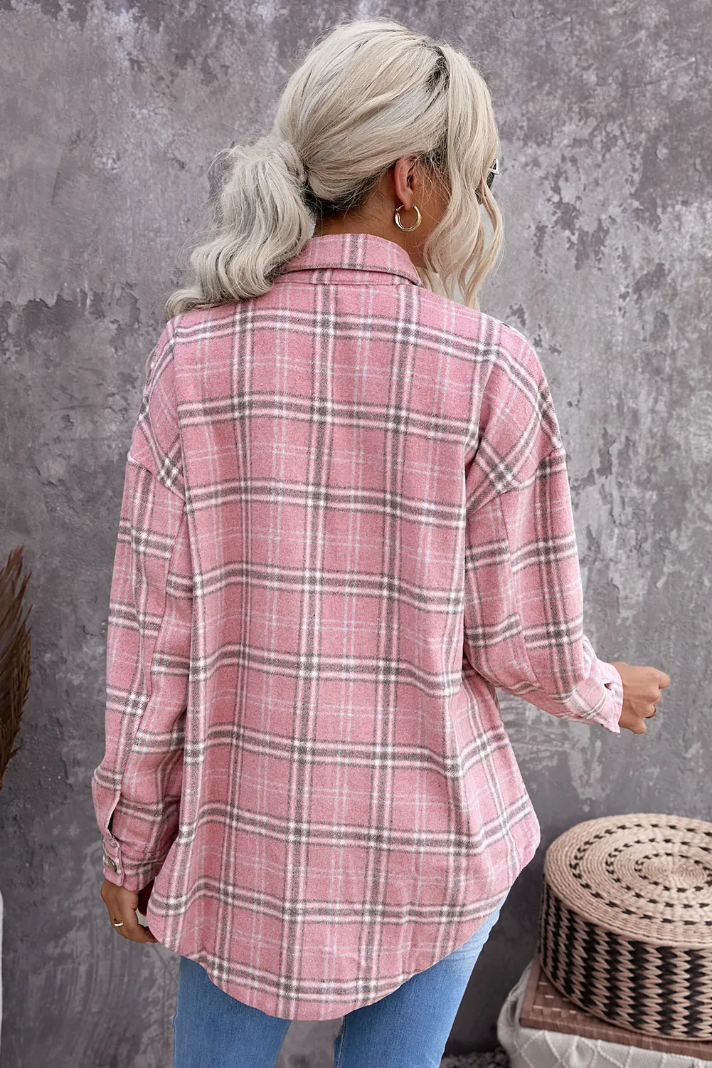 Womens Casual Plaid Shacket Button Down Shirts Coats