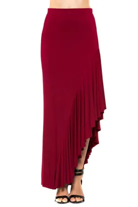 Womens Romantic Valentine Wine Ruffle Slit Maxi Skirt U.S.A