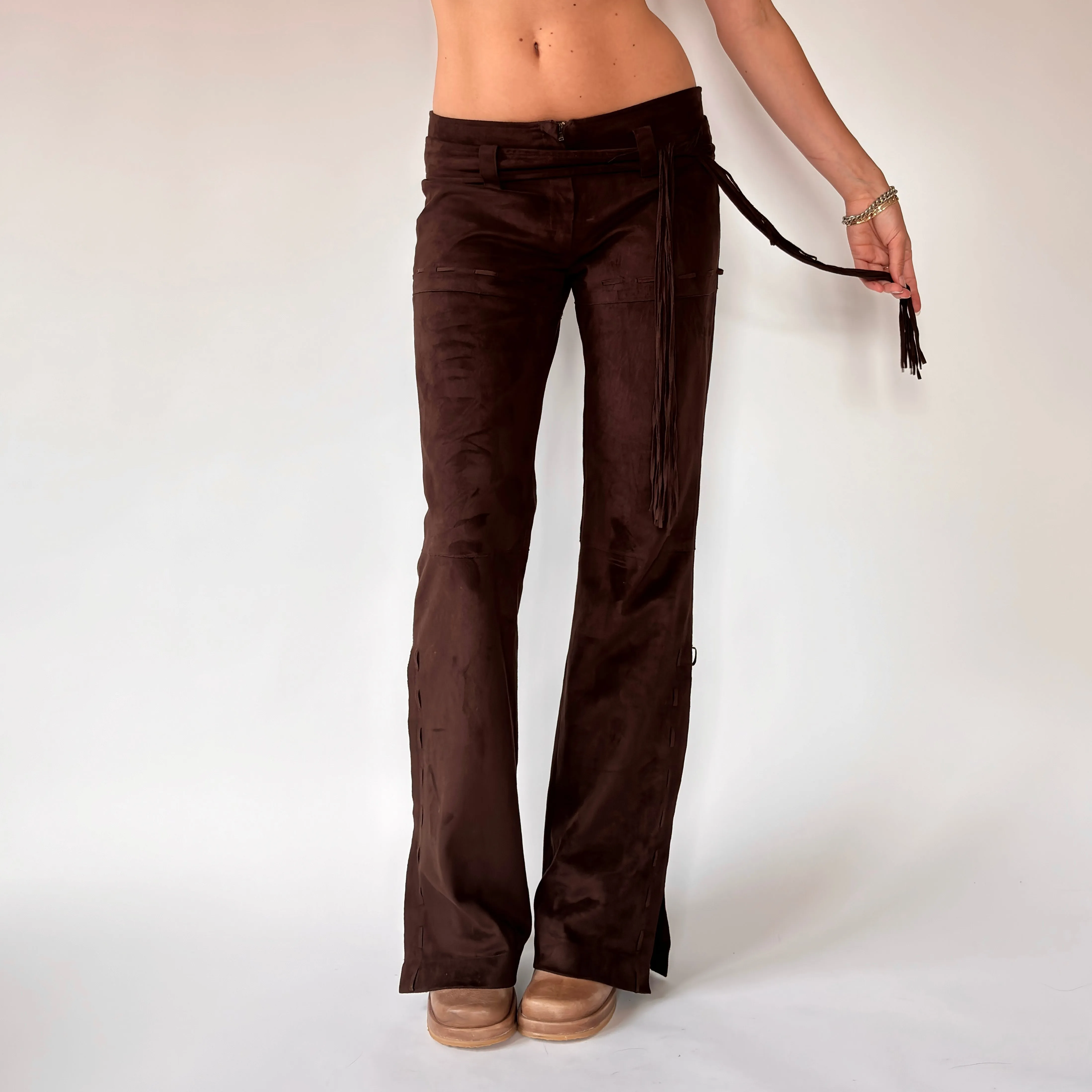 Y2K Chocolate Brown Belted Flares (S)