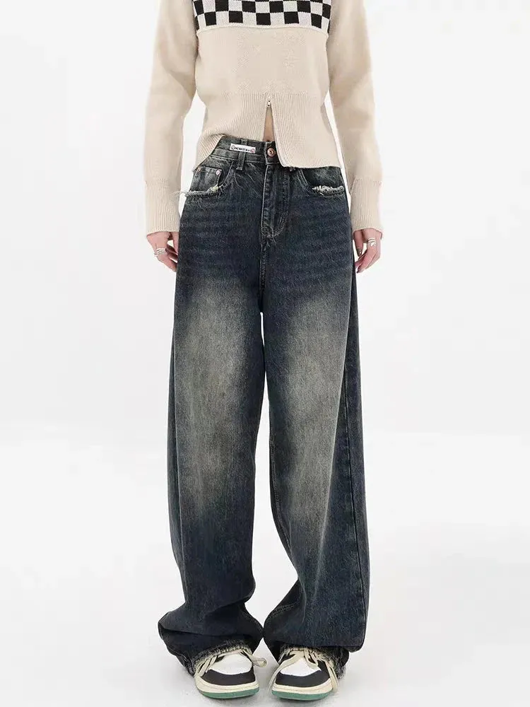 Y2K Distressed Pocket Wide Leg Jeans