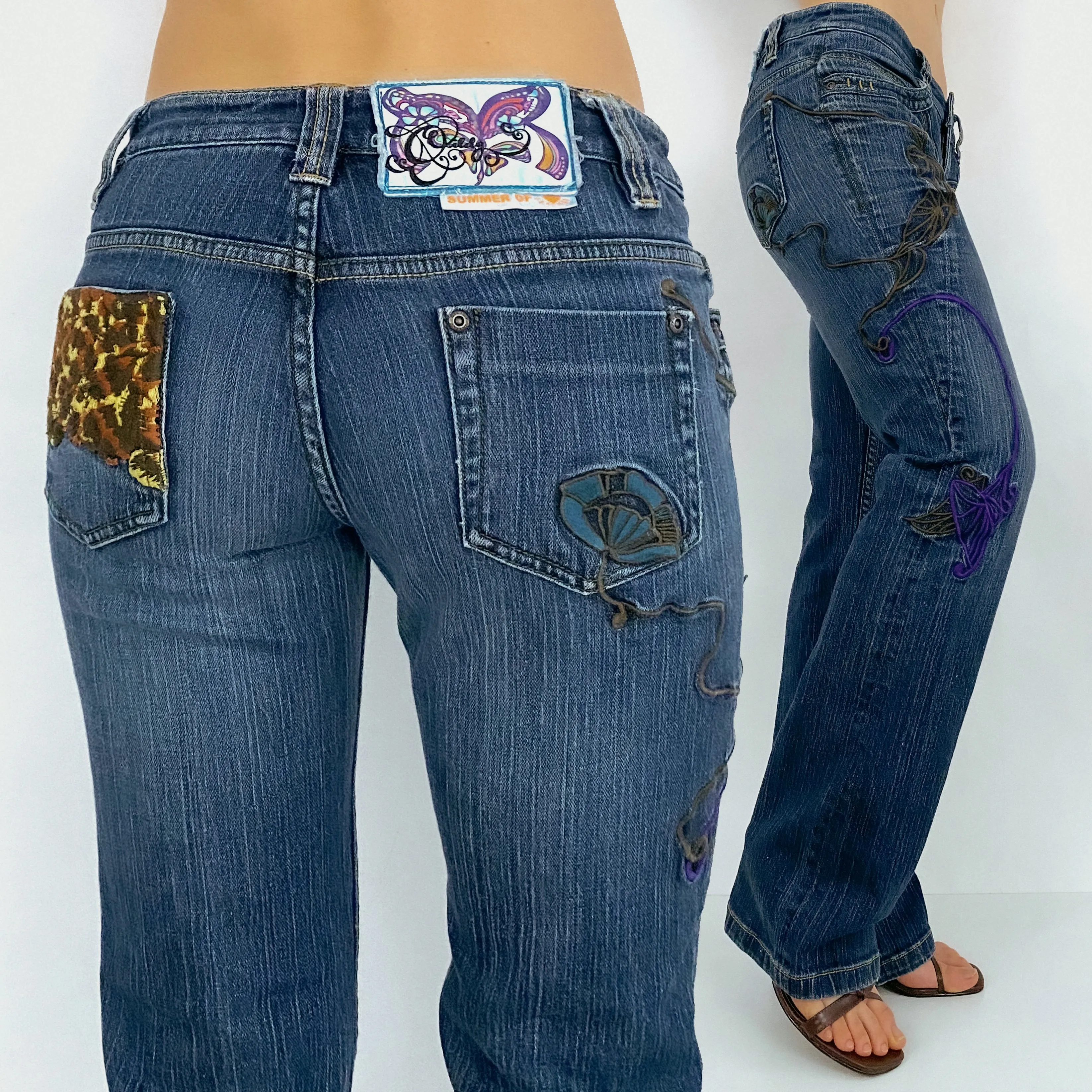 Y2K Funky Embroidered Jeans - Small