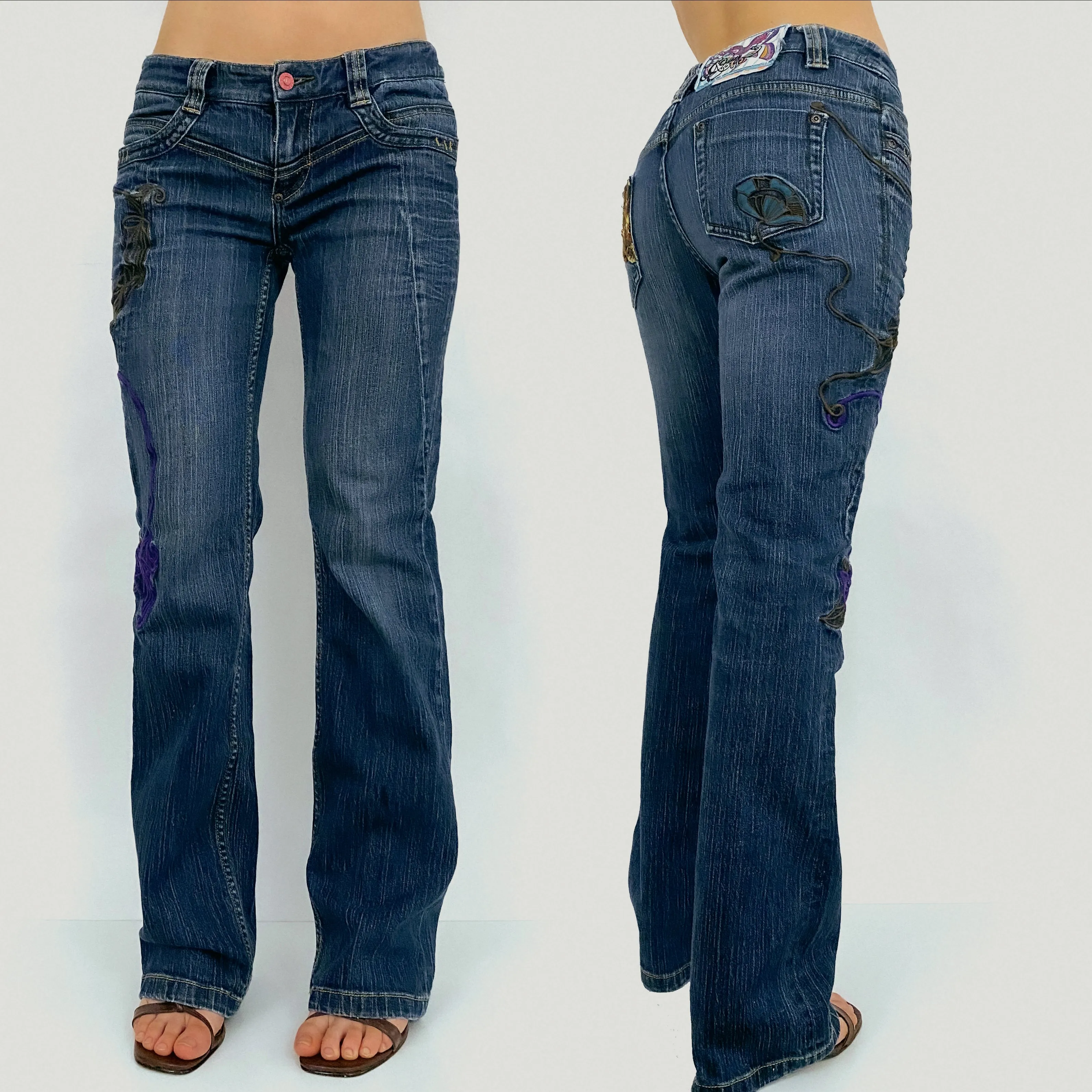 Y2K Funky Embroidered Jeans - Small