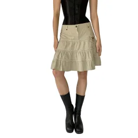 Y2K Khaki Ruffle Skirt (S)