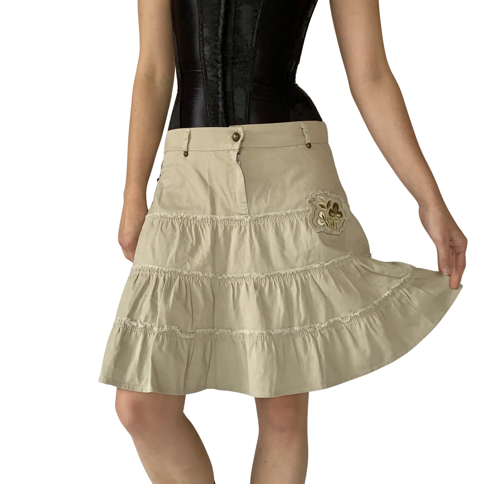 Y2K Khaki Ruffle Skirt (S)