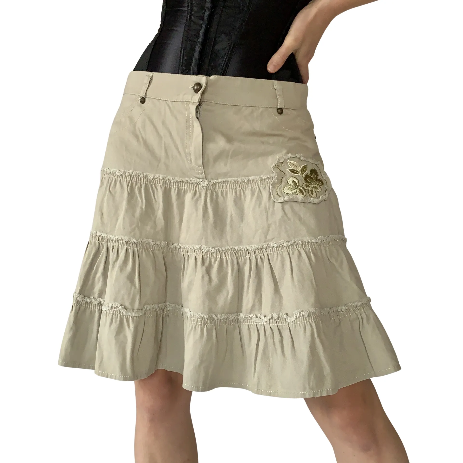 Y2K Khaki Ruffle Skirt (S)