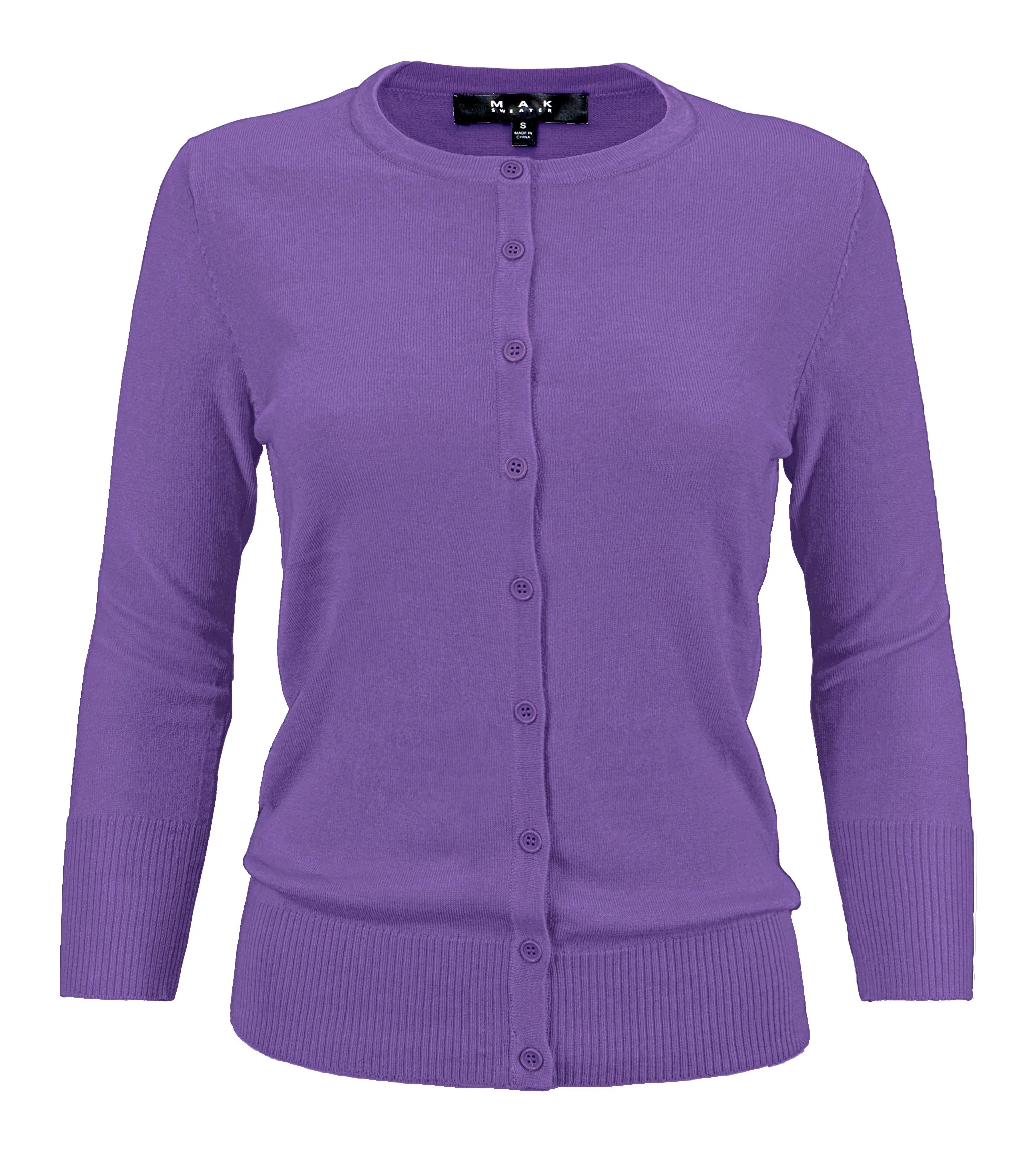 YEMAK Women's 3/4 Sleeve Crewneck Button Down Cardigan Sweater CO079 (S-L) Color Option (2 of 2)