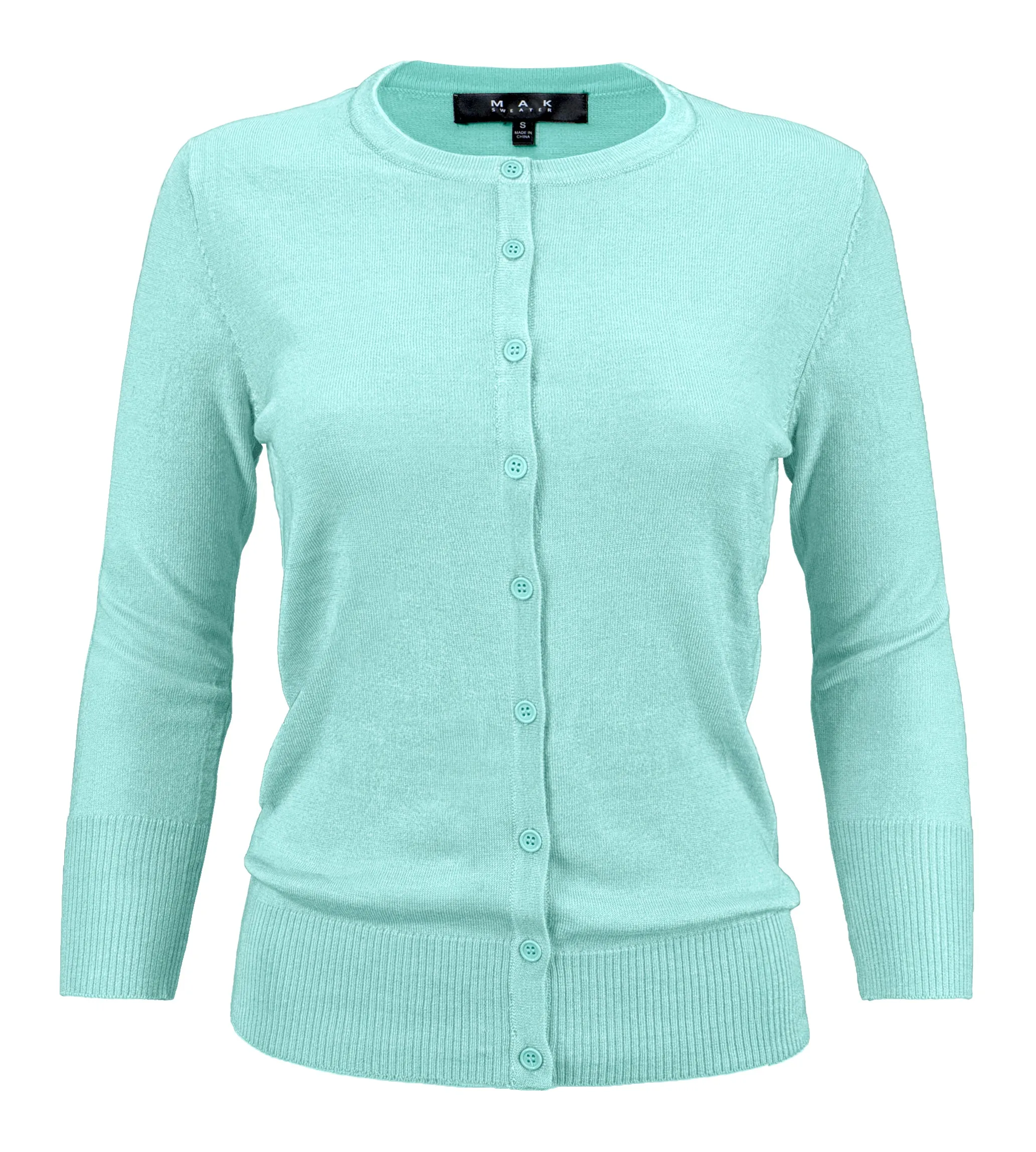 YEMAK Women's 3/4 Sleeve Crewneck Button Down Cardigan Sweater CO079 (S-L) Color Option (2 of 2)