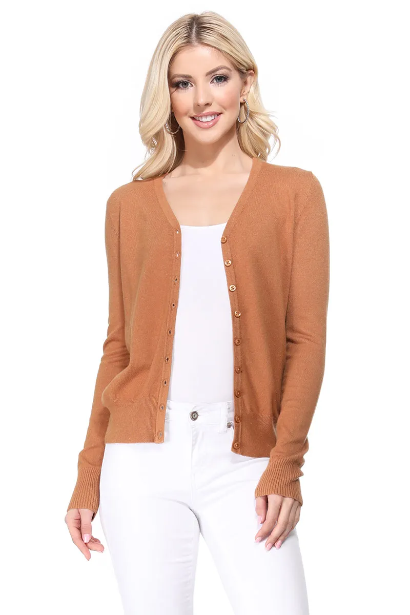 YEMAK Women's Long Sleeve V-Neck Button Down Soft Knit Cardigan Sweater MK5178 (S-XL)